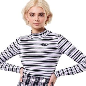 Y2K Purple and Black Striped Mock Neck Minga Long Sleeve Top